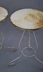 Pair of Mid 20th Century Small Round French Wrought Iron Garden Tables, Painted