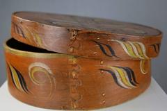 19th Century Round Painted Scandinavian Bentwood Rosemaling Pantry Box / Tine