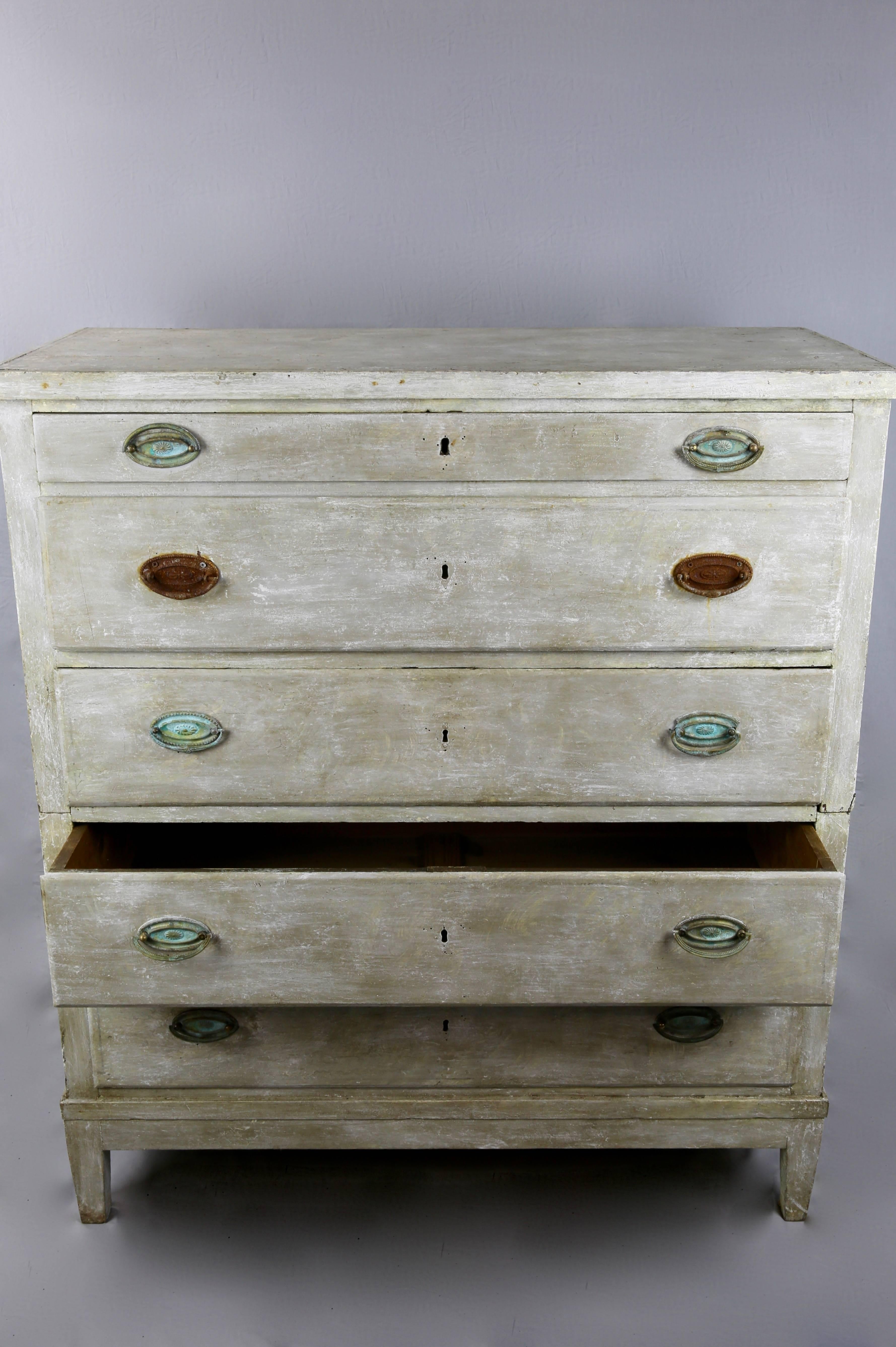 Country 19th Century Provincial Grey Painted Swedish Chest of Drawers For Sale