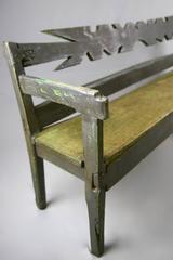19th Century Primitive, Painted, Carpathian Mountains Bench with Zigzag Back