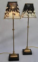 Pair of Tall Late 20th Century Brass & Granite Lamps with Porcupine Quill Shades