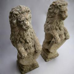 Pair of Tall Composite Stone English Lions Rampant