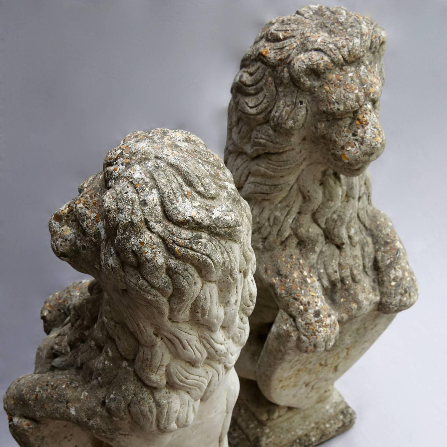 Pair of Tall Composite Stone English Lions Rampant For Sale 1