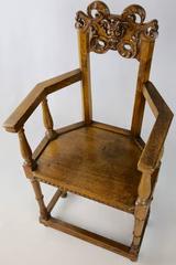 Late 19th Century, Flemish Provincially-Carved Beech Wood Hall Chair