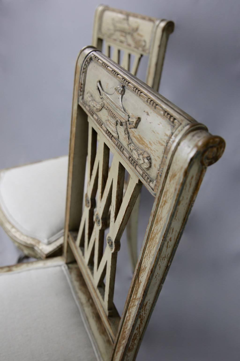 Hand-Painted Pair of 19th Century French Second Empire Side Chairs with Original Paintwork For Sale