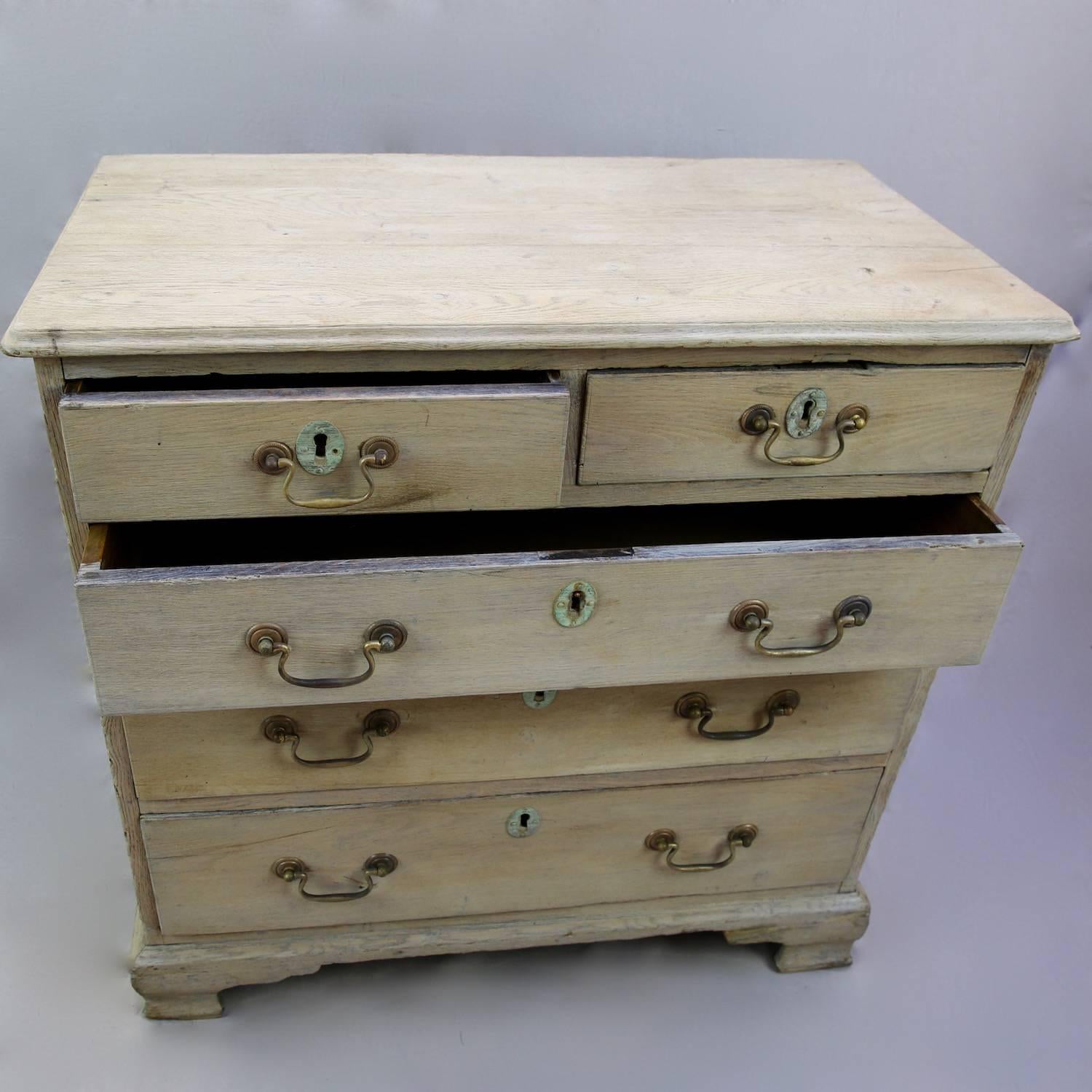 Late 18th Century Small 18th Century Georgian Bleached Oak English Graduated Chest of Drawers For Sale