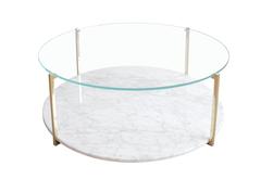 Arturo Round or Oval Polished Brass and Marble Cocktail Table