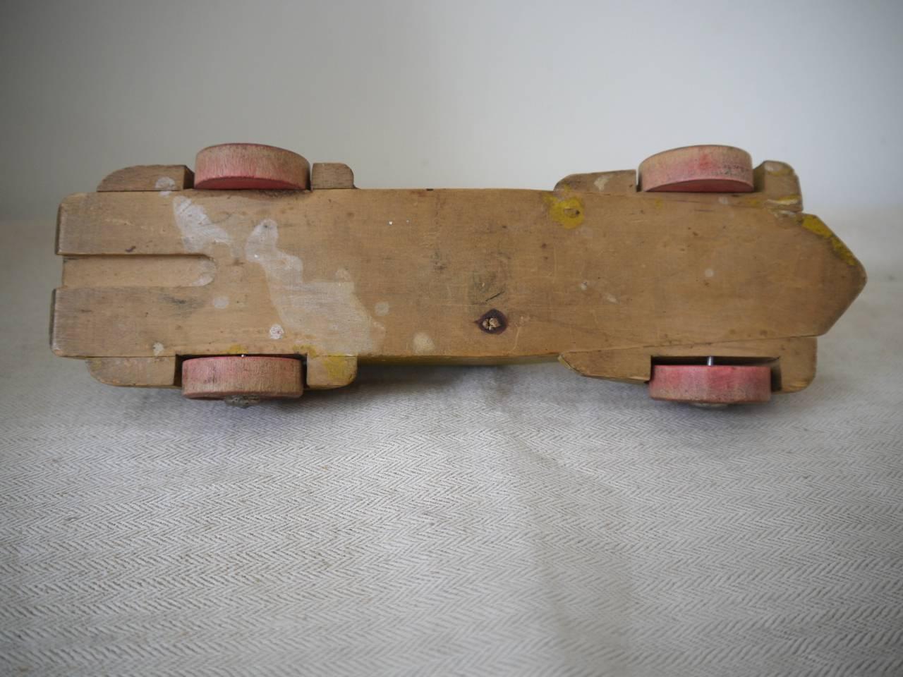 Folk Art 1930s French Painted Yellow Wooden Toy Car