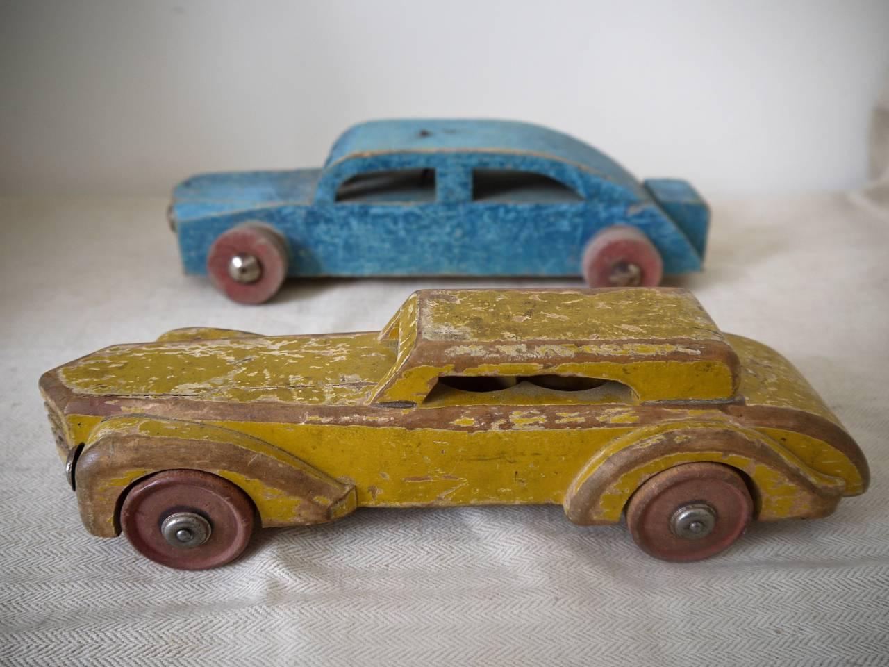 Mid-20th Century 1930s French Painted Yellow Wooden Toy Car