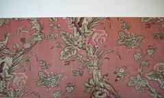 Birds and Roses Dusty Pink Linen Textile on Stretcher French 19th century