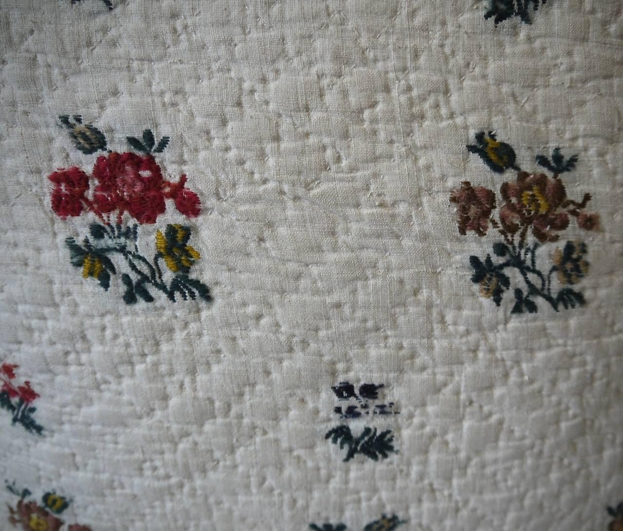 French Provincial 18th Century French with Wool Flowers Woven on Linen Pillow