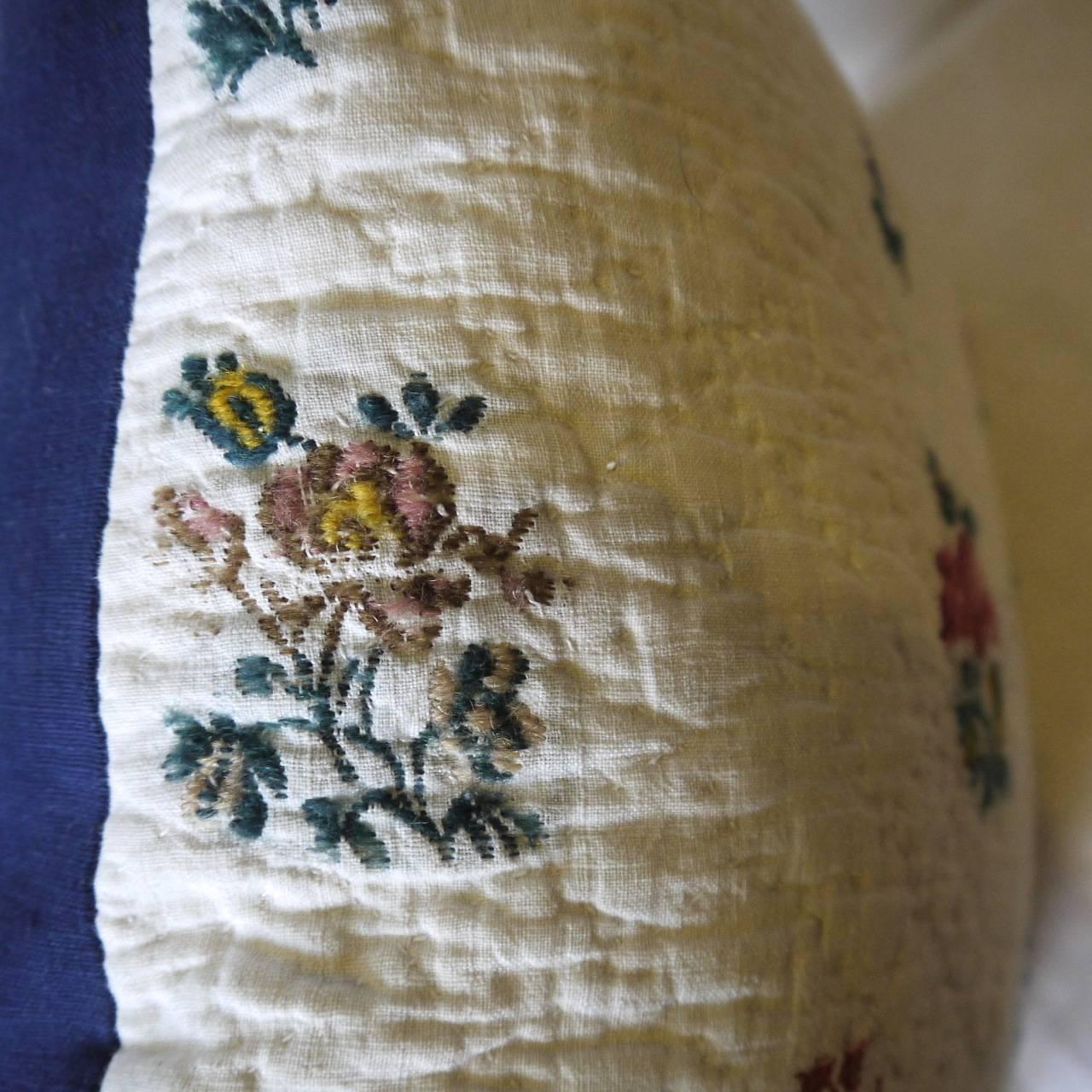 18th Century French with Wool Flowers Woven on Linen Pillow 2