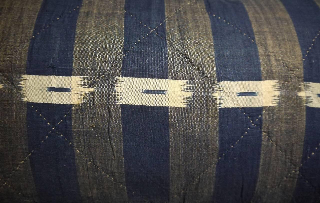 French Provincial Pair of 19th Century French Antique Indigo Cotton Flamme Ikat Pillows
