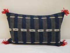 19th Century French Antique Indigo Cotton Flamme Ikat Pillow