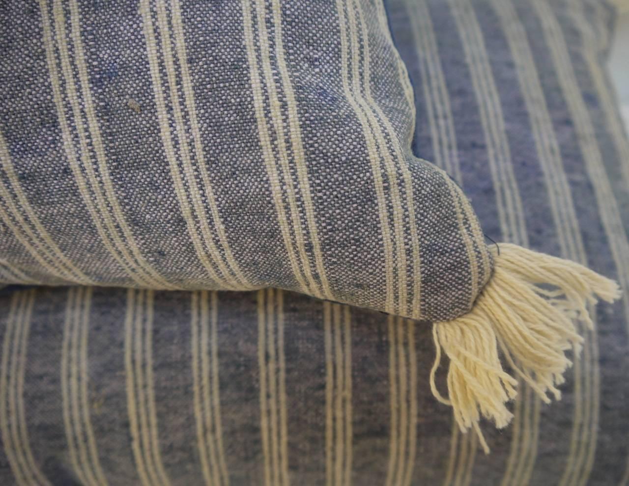 Pair of 19th Century French Antique Woven Striped Pillows 1