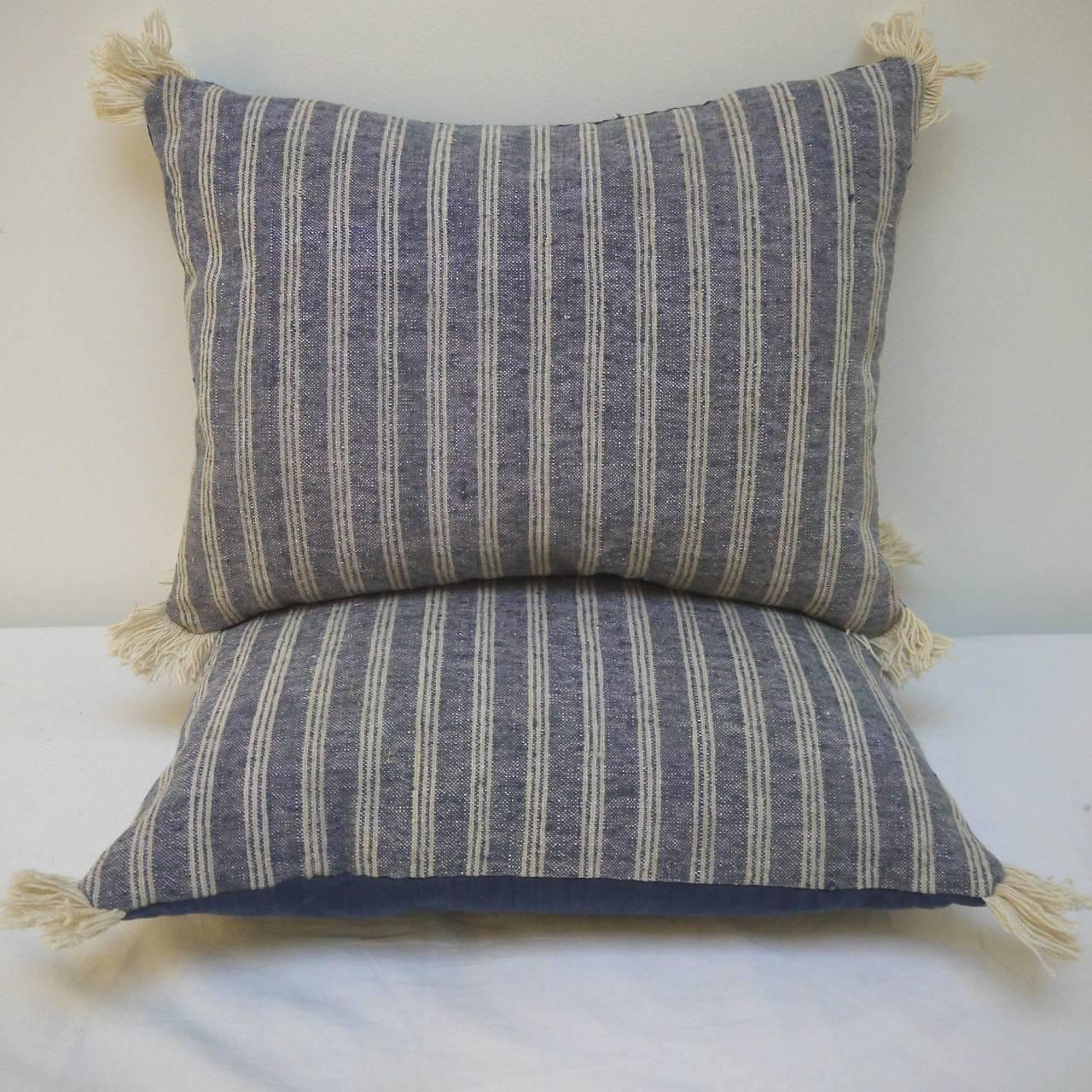 Pair of 19th Century French Antique Woven Striped Pillows 2
