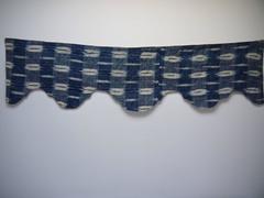 18th Century Antique French Indigo Flamme Linen Pelmet with Silk Reverse
