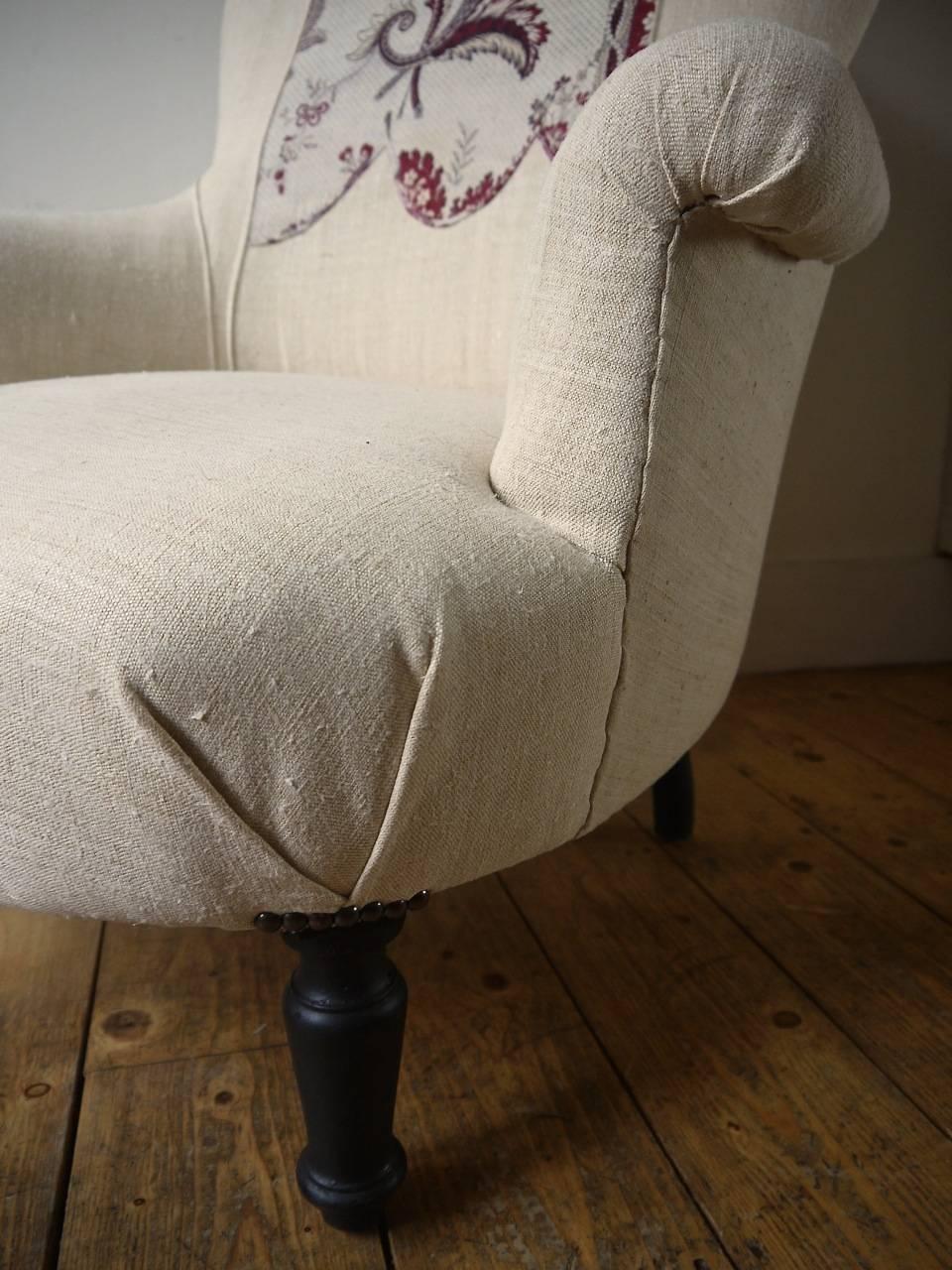 Pair of  Napoleon III Armchairs with 18th Century Textile Detail 1