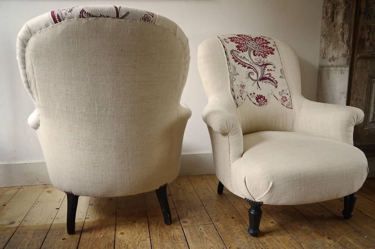 Pair of  Napoleon III Armchairs with 18th Century Textile Detail 4