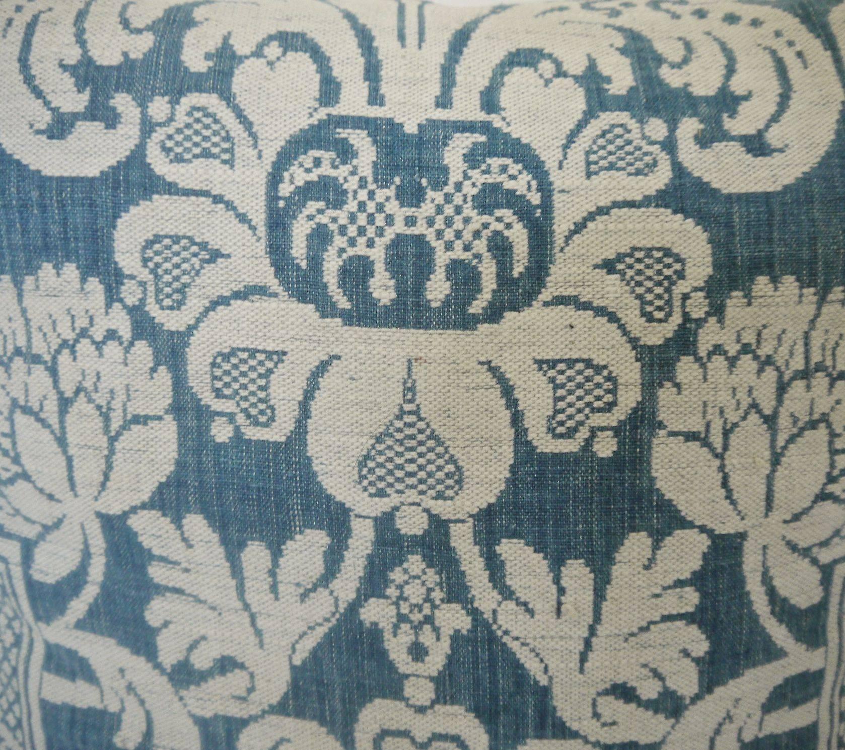 French Provincial 1760s French Antique Toile D'abbeville Woven Blue and White Linen Cotton Pillow