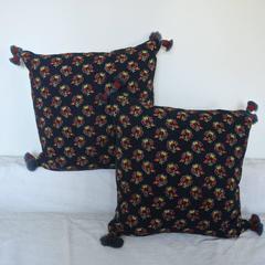 Pair of Antique Blockprinted Indigo Resist Cotton Pillows