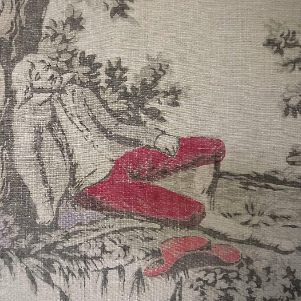 19th Century Antique French Toile Sleeping Figure Faded Linen In Good Condition For Sale In London, GB