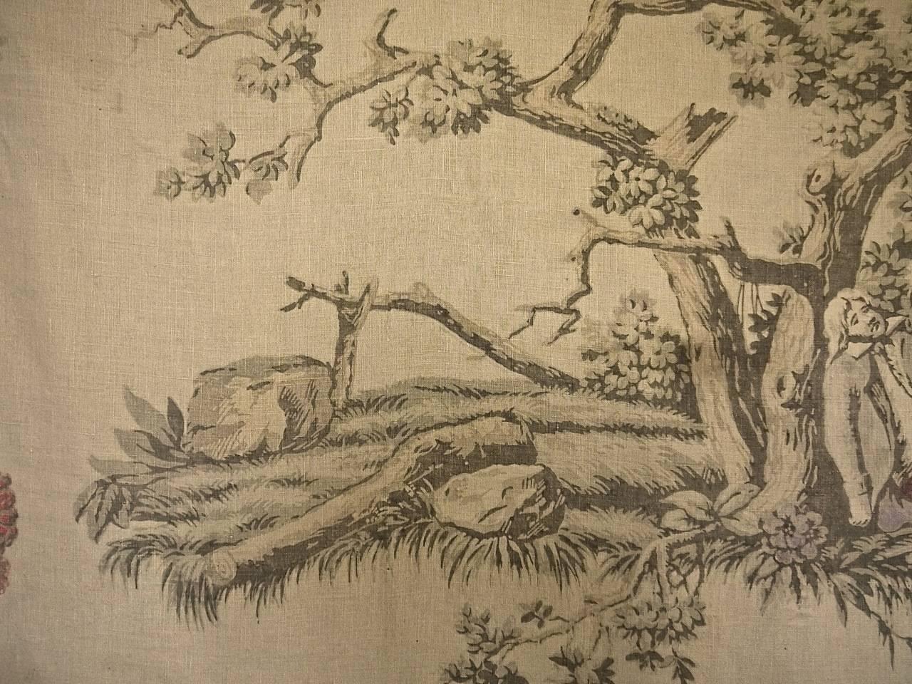 19th Century Antique French Toile Sleeping Figure Faded Linen For Sale 3
