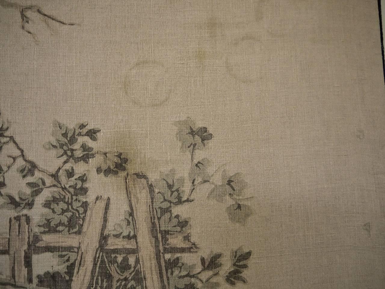 19th Century Antique French Toile Sleeping Figure Faded Linen For Sale 4