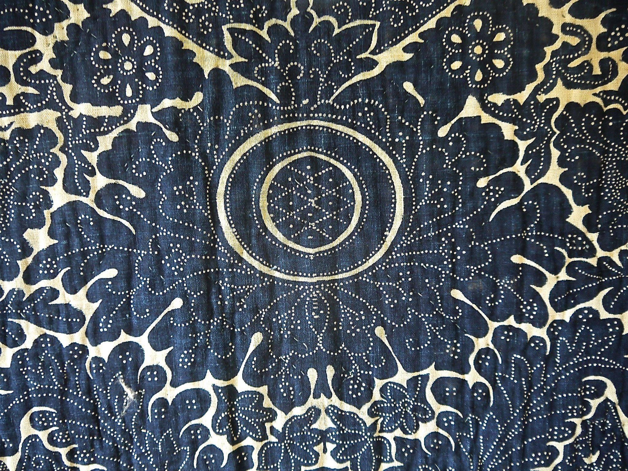 Cotton 18th Century, French Antique Indigo Resist Toile de Rouen Block Printed Quilt