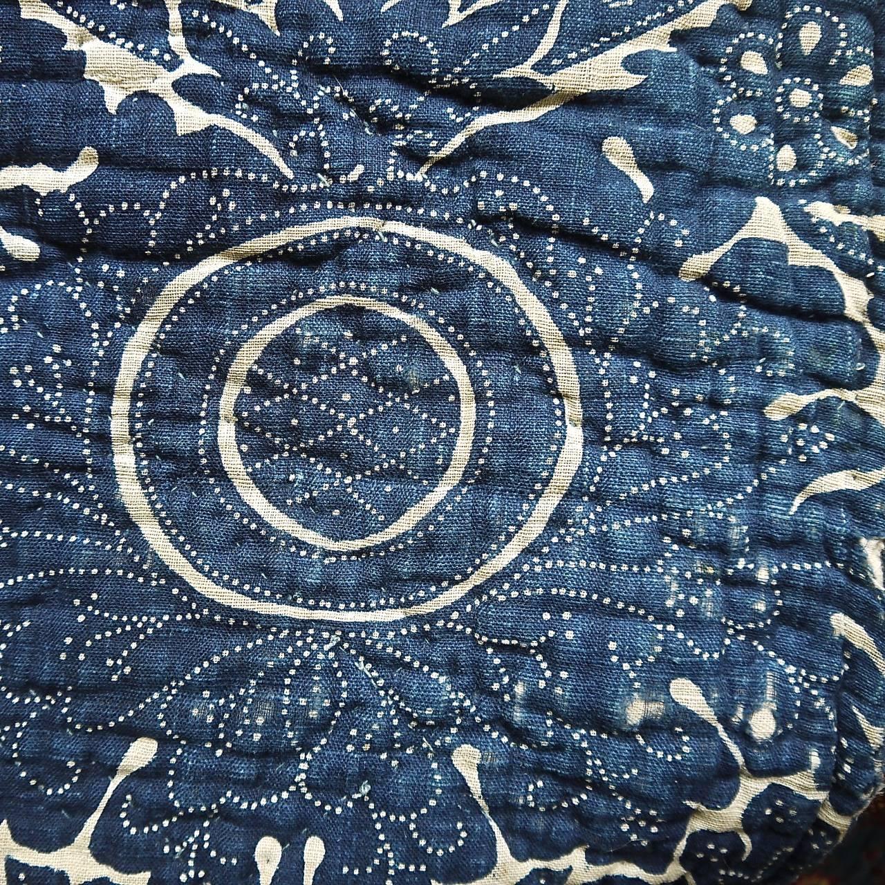 18th Century, French Antique Indigo Resist Toile de Rouen Block Printed Quilt 3