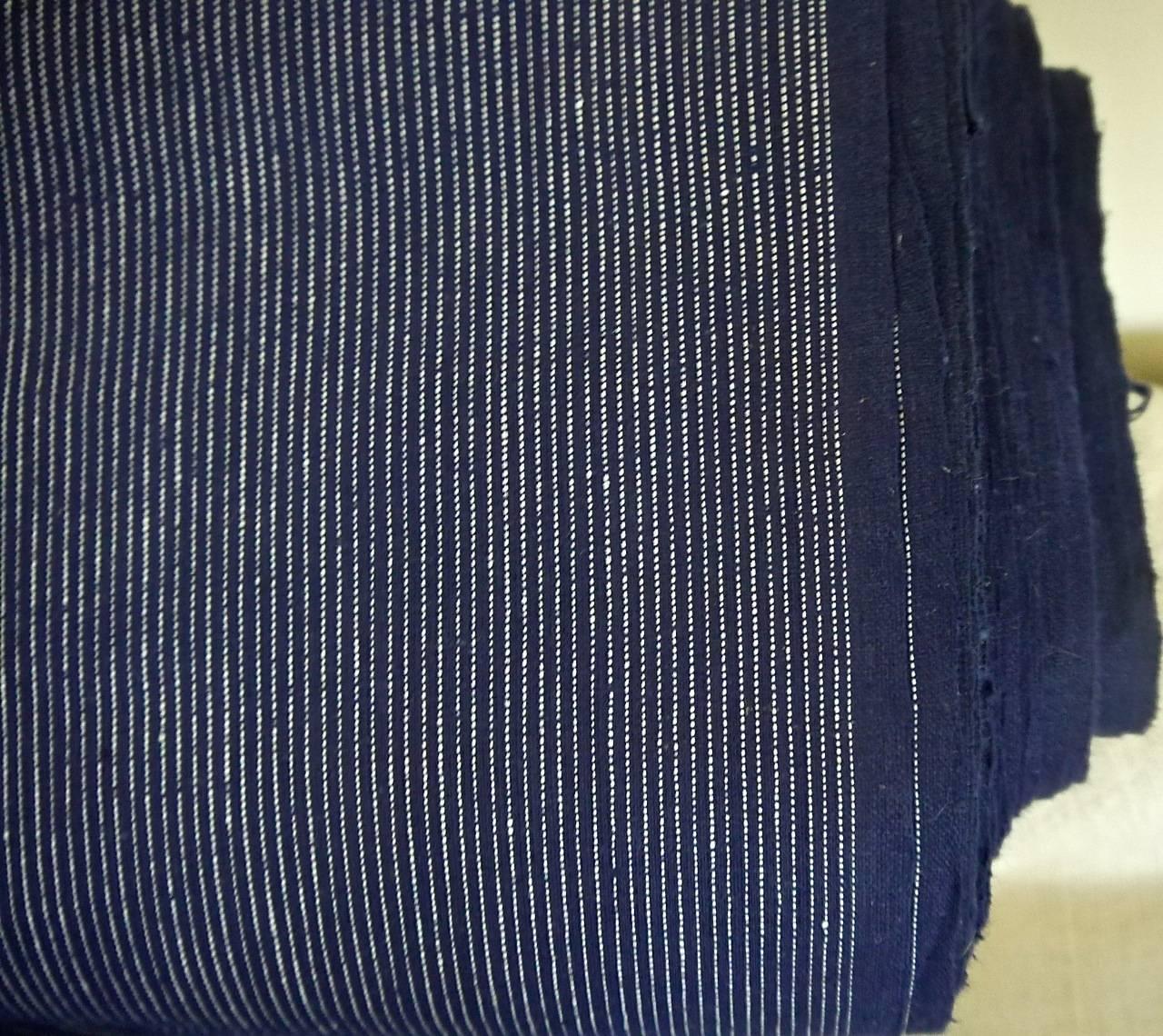 Antique French Roll of Unused Woven Dark Indigo Striped Cotton Cloth 1