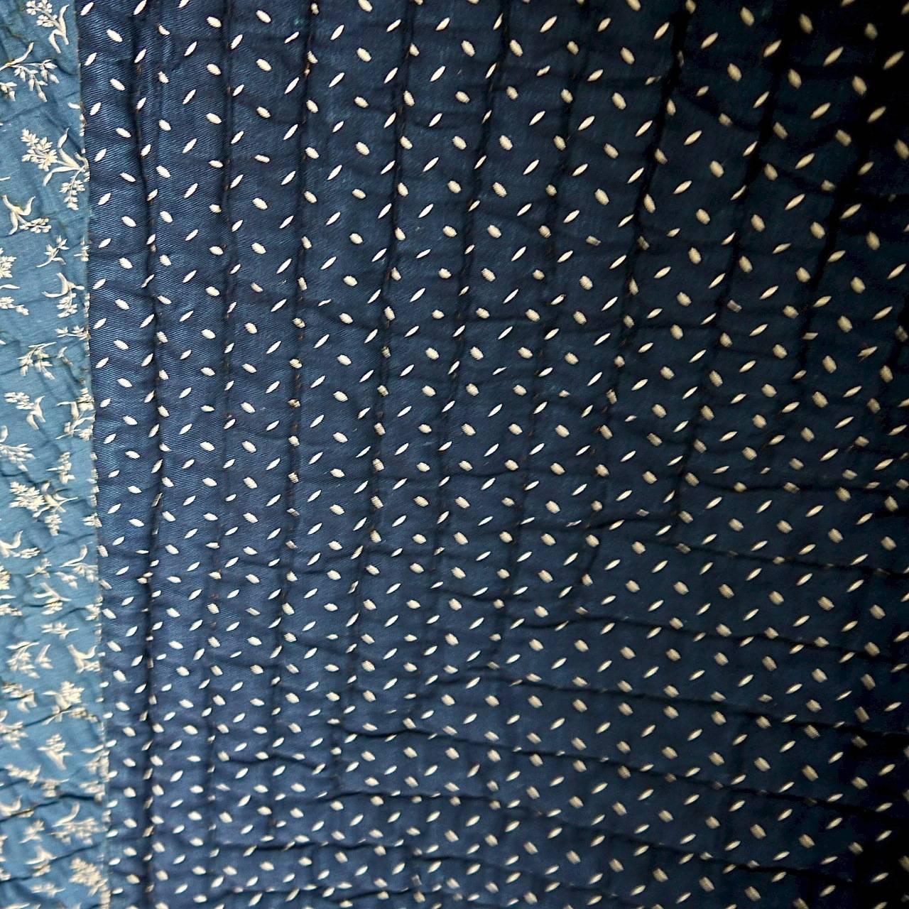 19th Century French Antique Indigo Blue Cotton Quilt 1