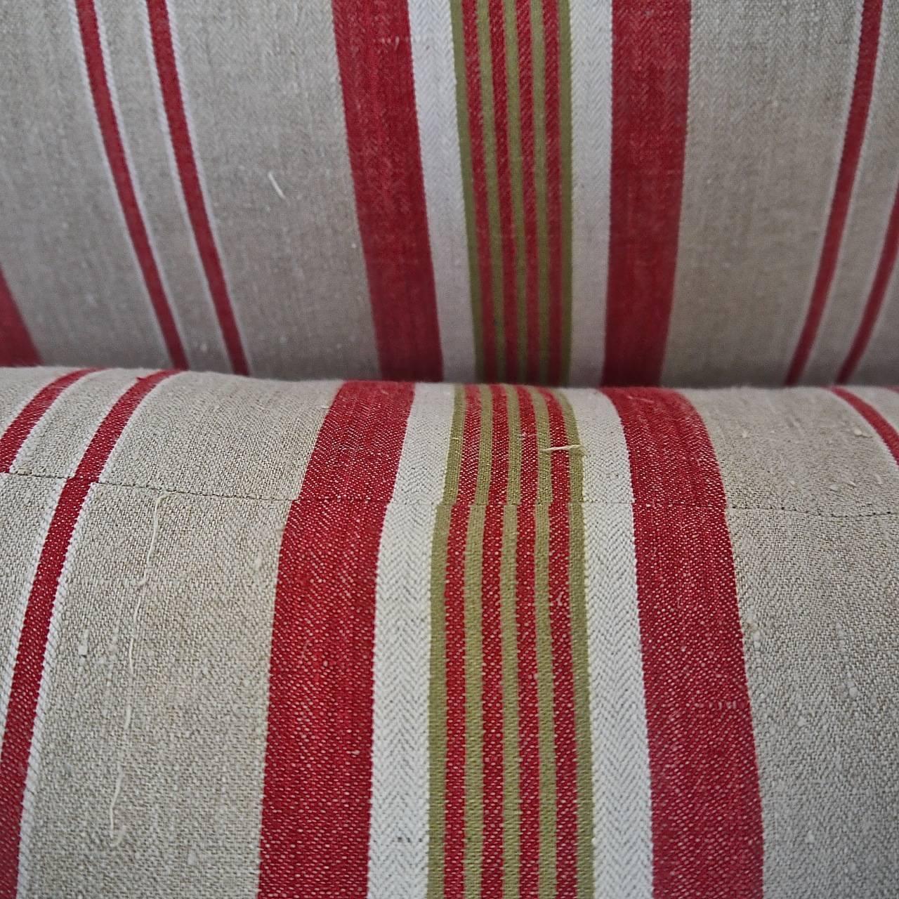 Pair of Early 20th Century French Striped Ticking Linen Pillows 1