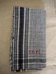 French 19th Century Monogrammed Indigo Checked Linen Square
