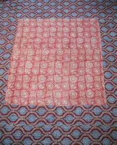 18th Century Antique French Block Printed Quilt with Indigo Flamme Ikat Reverse