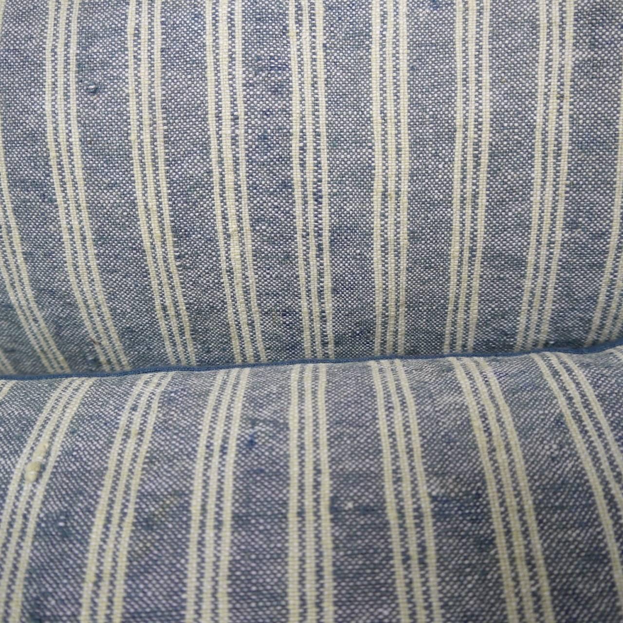 Woven Pair of French 19th Century Antique Blue Striped Cotton Pillows