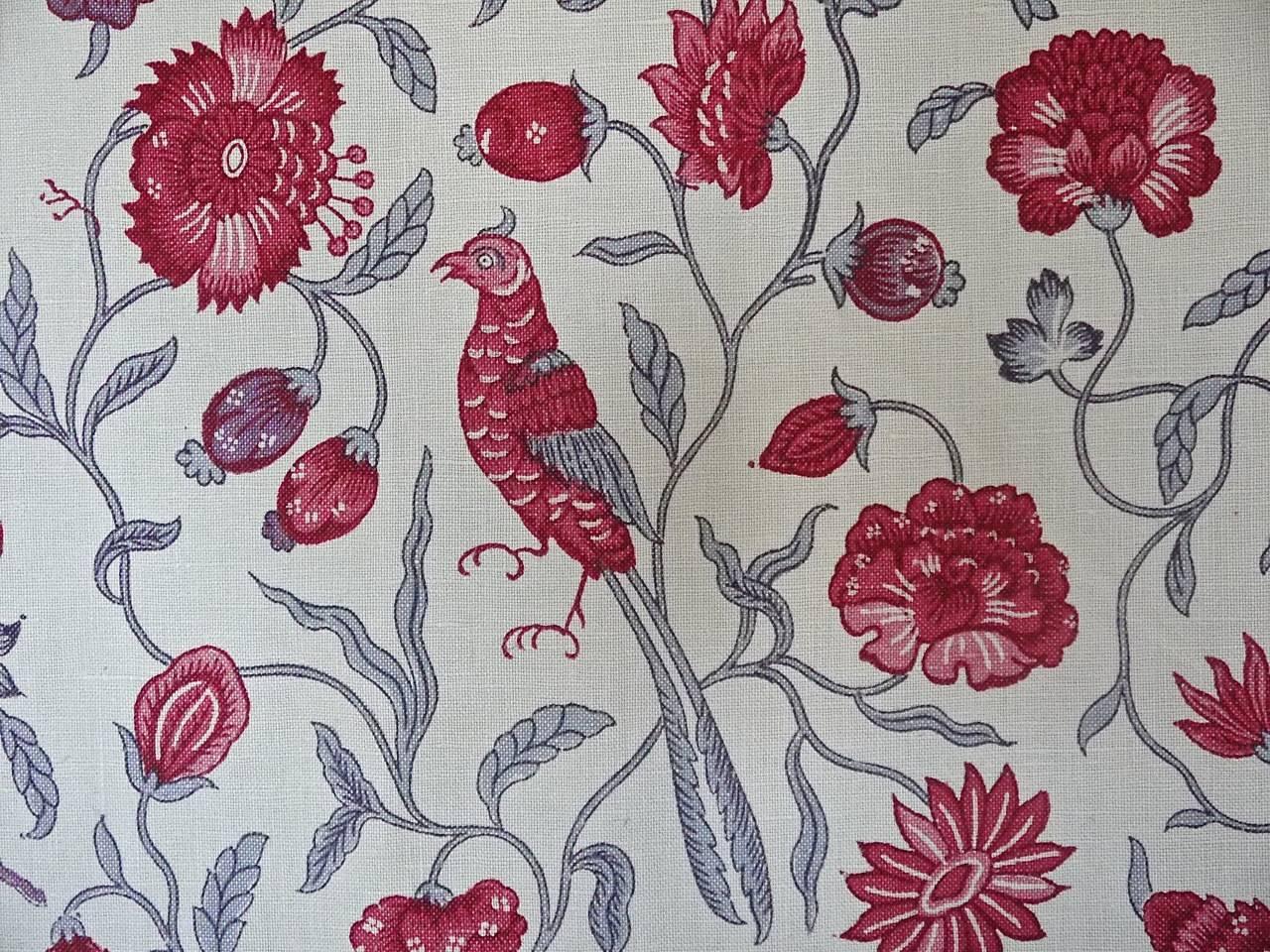 Early 20th Century French Printed Linen Panel with Stylised Birds and Flowers 1