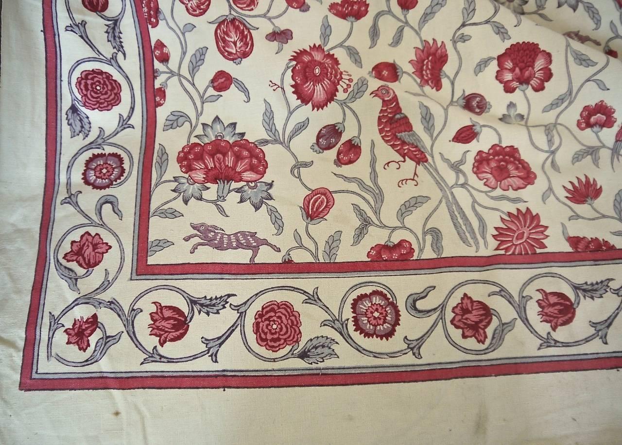 Early 20th Century French Printed Linen Panel with Stylised Birds and Flowers 3