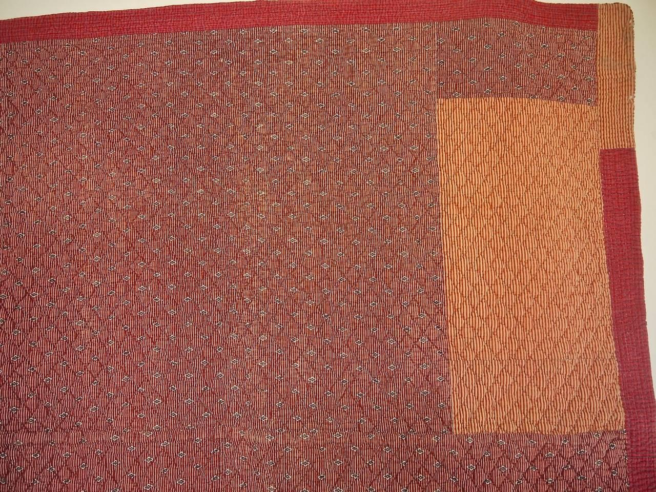 Rustic Late 18th Century Antique French Red Print Cotton Quilt