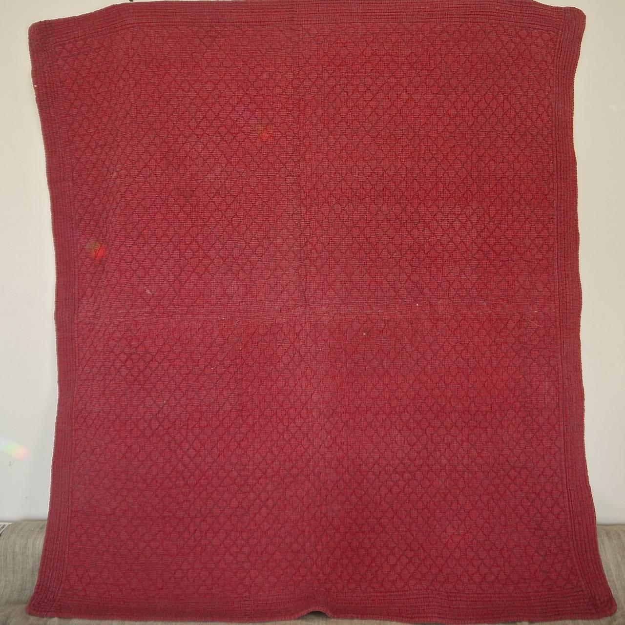 Late 18th Century Antique French Red Print Cotton Quilt In Good Condition In London, GB