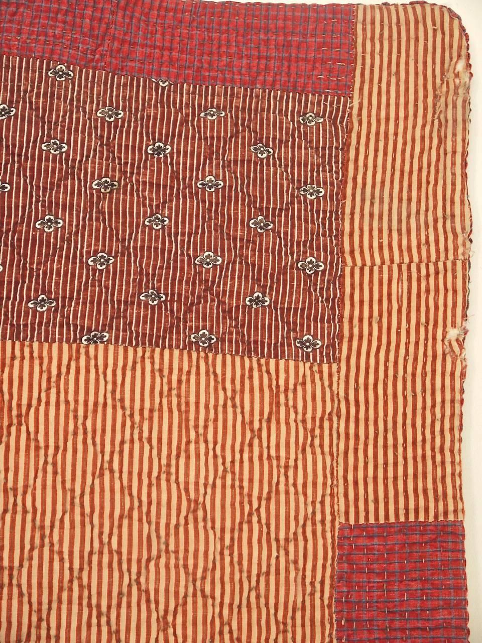 Late 18th Century Antique French Red Print Cotton Quilt 2