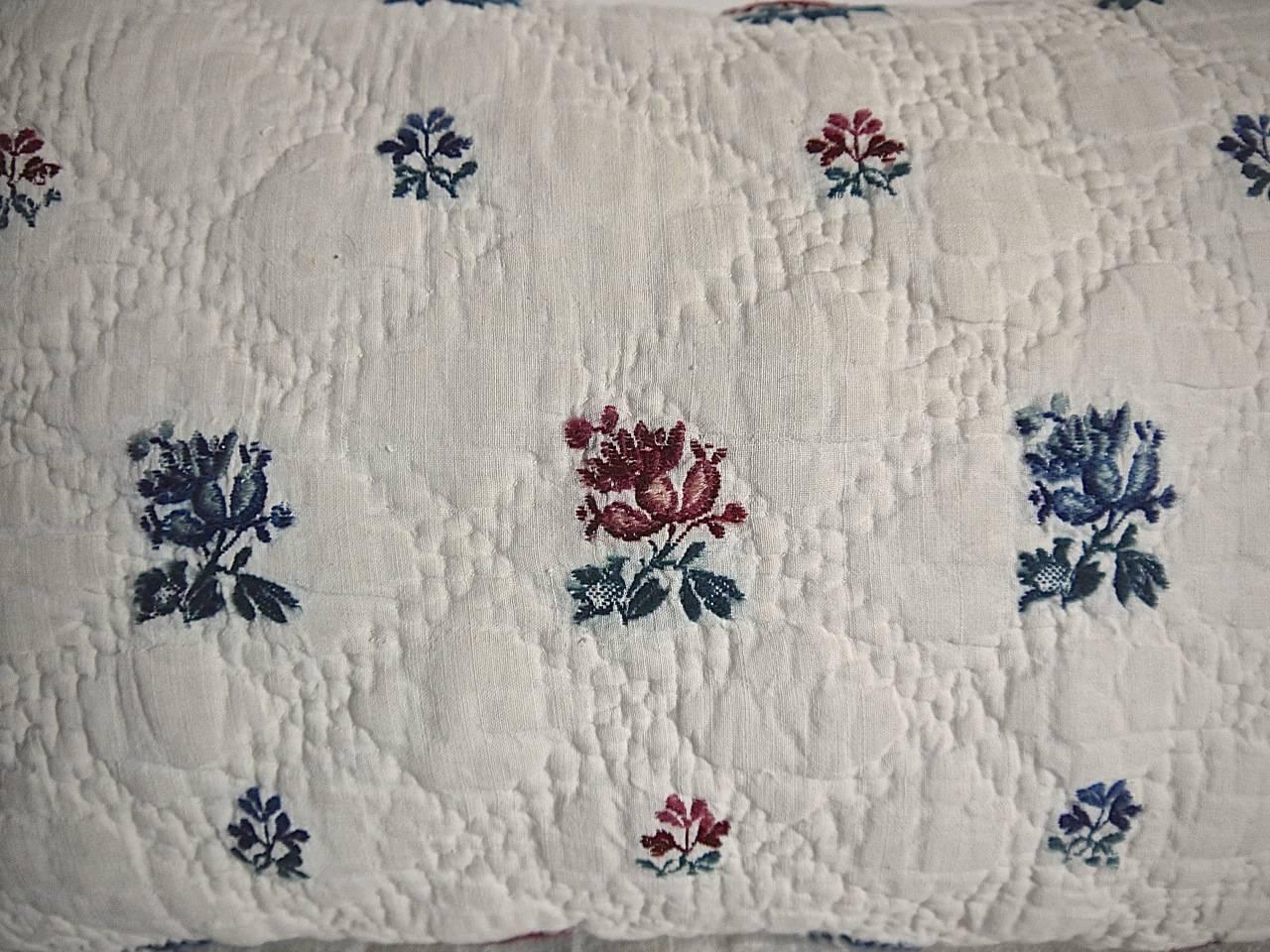 French Provincial Late 18th Century French Antique Wool Woven on Linen Flower Motif Pillow
