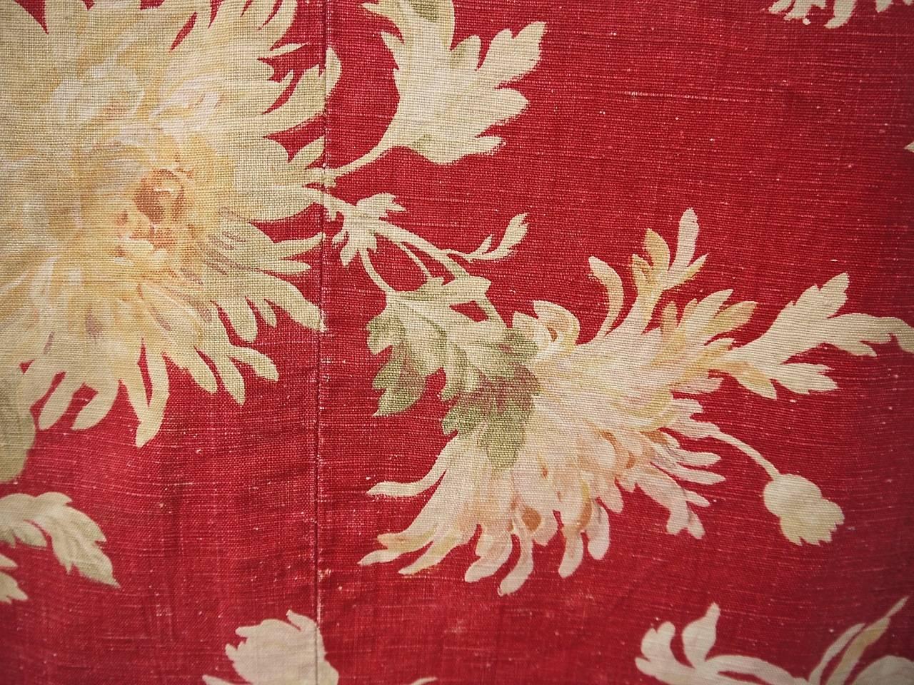 Late 19th Century French Large-Scale Floral on Red Cotton Throw 3