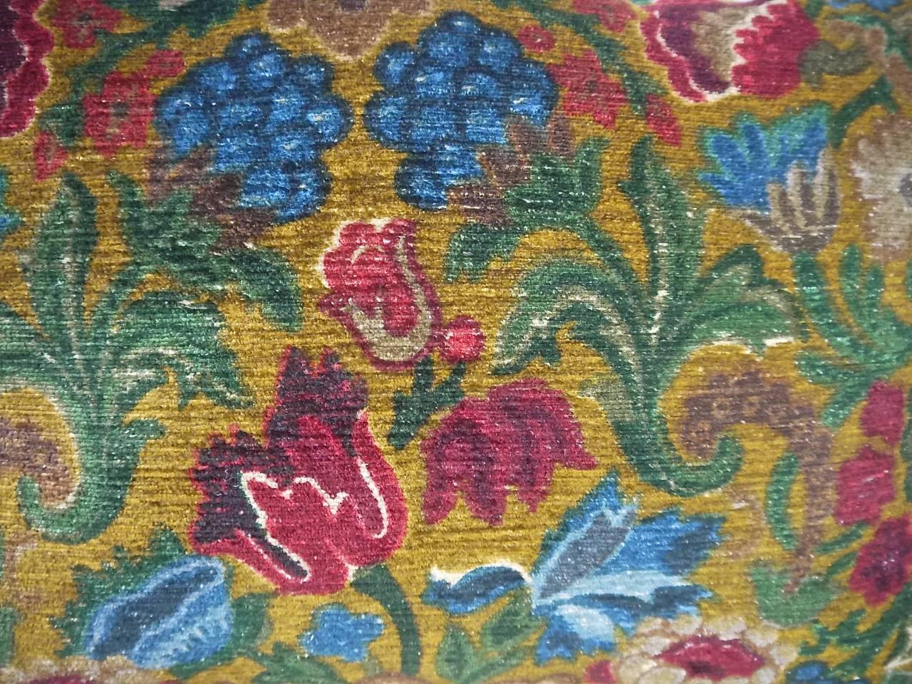 Renaissance French Floral Printed Cotton Velvet Pillow, circa 1950s