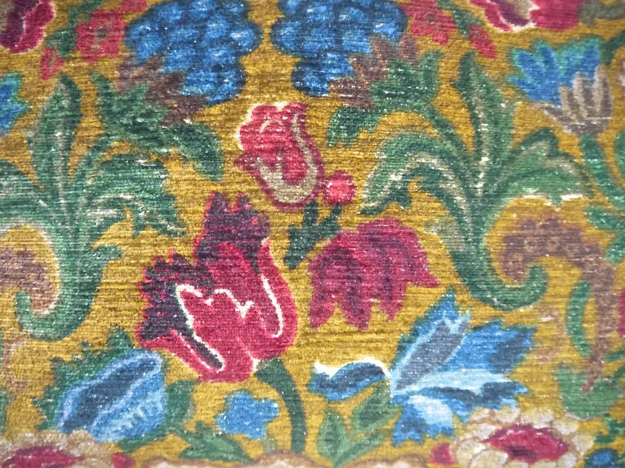 French Floral Printed Cotton Velvet Pillow, circa 1950s 1