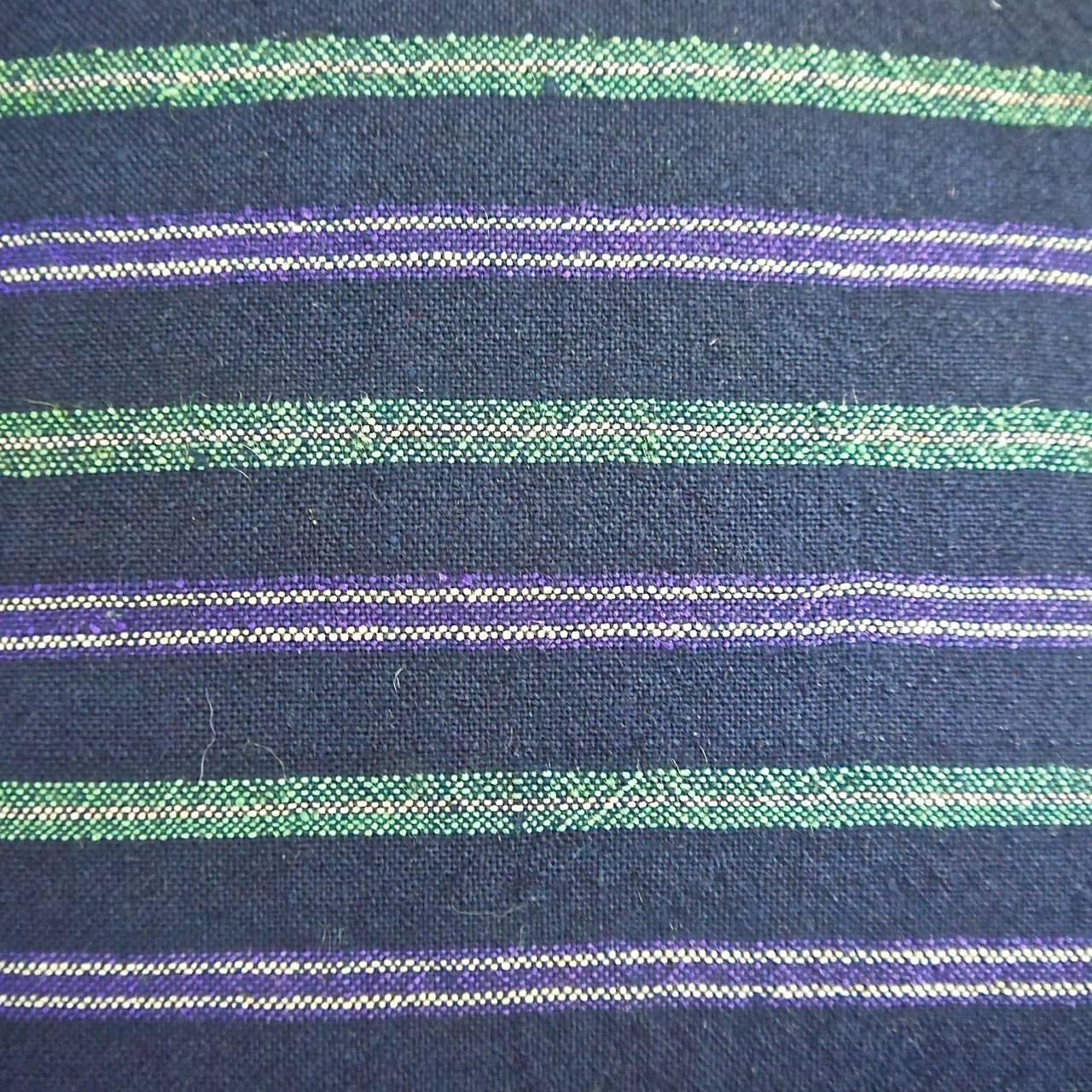 Woven 19th Century French Antique Indigo Green Purple White Striped Pillow