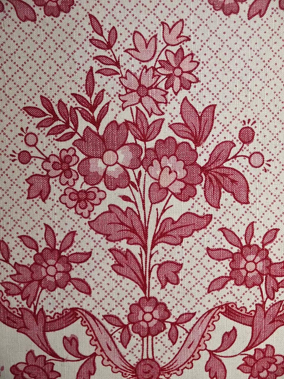  Pretty Red and Pink Floral Linen Pillow French c.1920 In Excellent Condition In London, GB