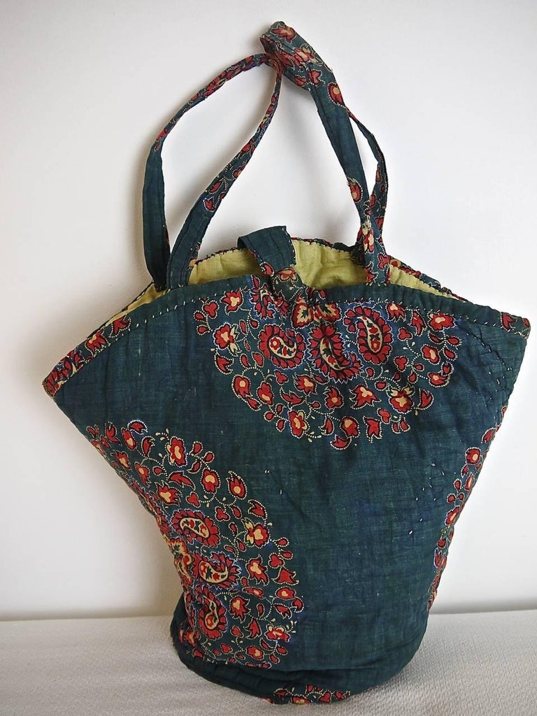 Early 19th Century French Antique Block Printed Cotton Paisley Bag For ...