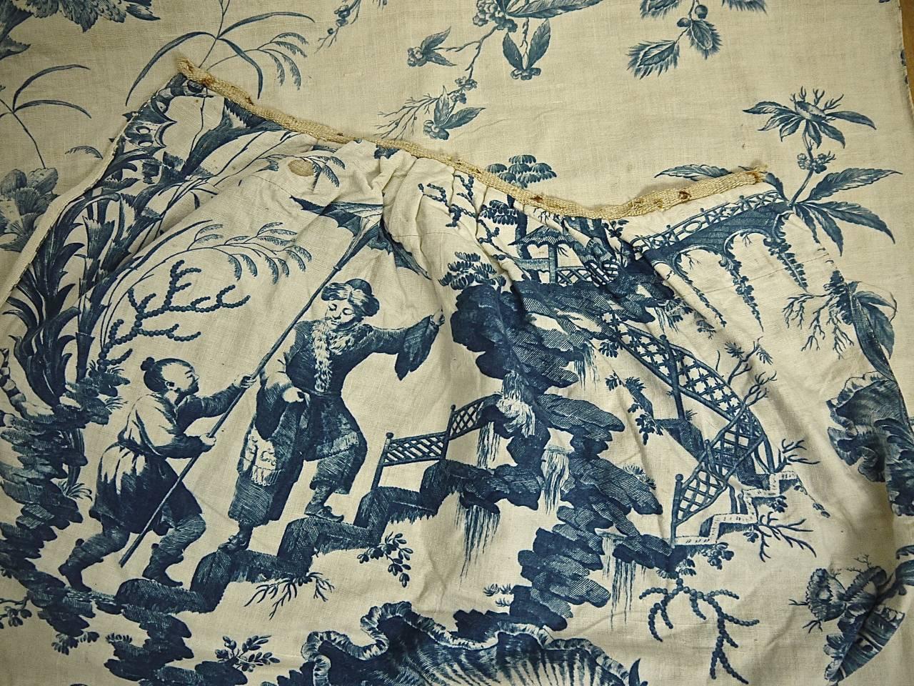Pair of 18th Century French Antique Chinoiserie Toile Blue and White Curtains 2