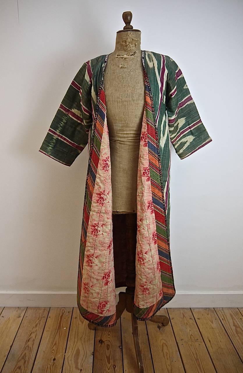 Suzani  Silk Ikat Uzbekistan Chapan Robe early 20th century